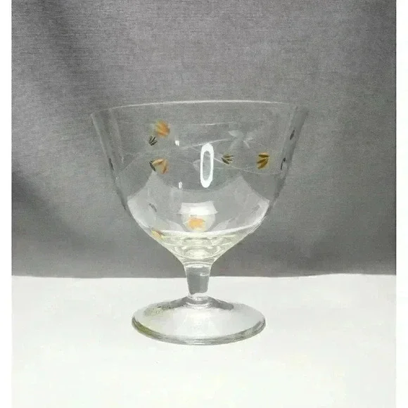Toscany Hand Blown Crystal Compote Bowl Cut Glass Gold Flowers Pedestal Footed - Picture 2 of 6